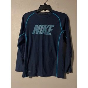 Nike DRI FIT Activewear Men Size‎ L Athletic Blue Crew Neck Long Sleeve